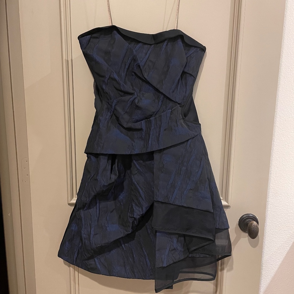J. Mendel Strapless Black Blue Illusion Cocktail Dress Made in the USA